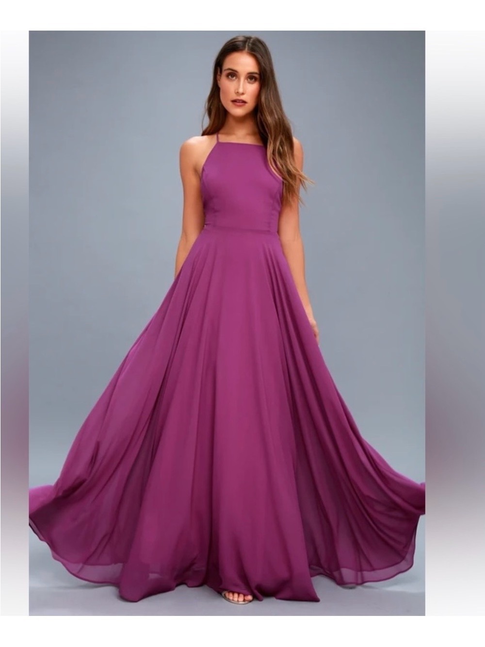Lulu's Magenta Halter Chiffon Maxi Dress